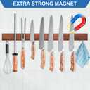 Magnetic Knife Holder for Wall, Magnetic Knife Strip No Drilling 23 Inch, Walnut Wood Magnet knife holder strip with 2 Hooks, Powerful Magnet Knife rack for Kitchen Utensils, Knives