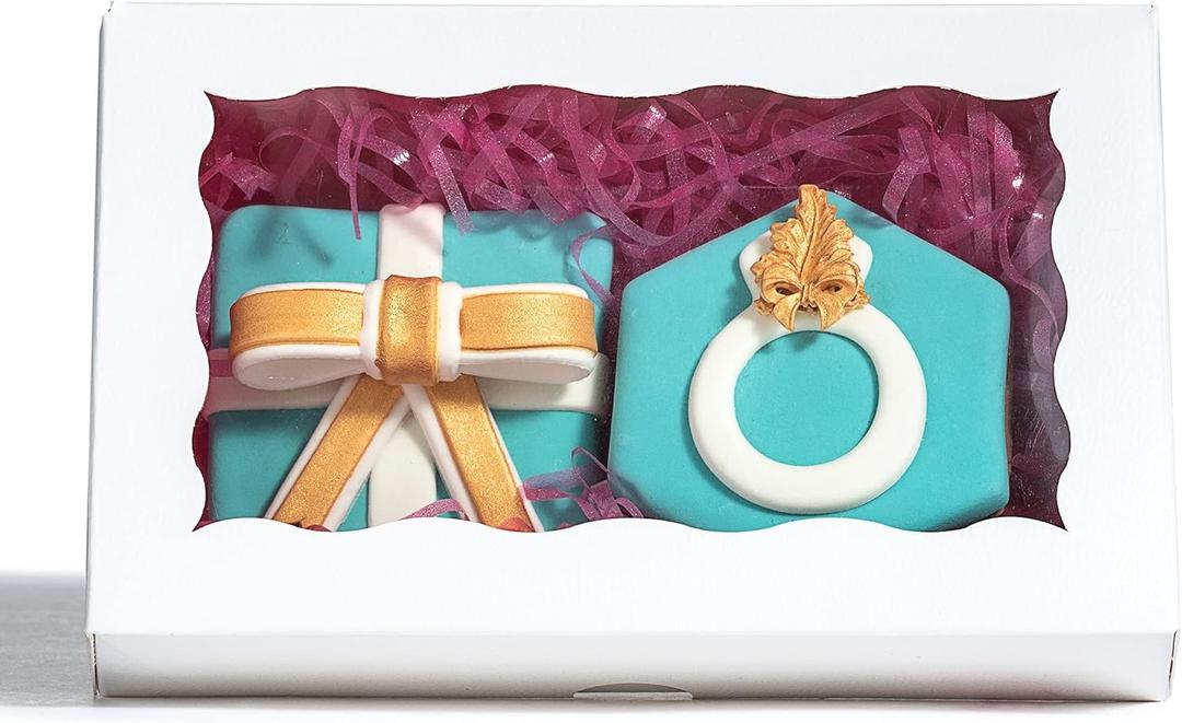 RomanticBaking 100 Pack AutoPopup 7 x 4 3/8 x 1 1/2 Cookies boxes for 2 Macaron Boxes White Chocolate Covered Ore Boxes Pastry Boxes Cakesickle Boxes Bakery Boxes with Window