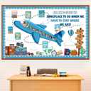 Funrous Reading Travel Bulletin Board Set Back to School Airplane Classroom Decorations World Adventure Travel Paper Cutouts DIY Photo Crafts for Teacher Students First Day of School Supplies