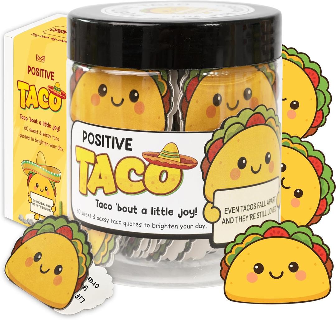 Positive Taco Jar - 60 Affirmation Cards Funny Birthday Gifts for Women Men Easter Basket Stuffers Teens Son Mom Dad Daughter Sister Friend Coworkers Teachers Employee Appreciation Gifts Self Care White Elephant Gift
