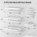 Liuoud 5 Pack Shower Caddy Organizer Rack Shelf for Inside Shower, Self Adhesive Wall Storage Basket Rustproof Stainless Steel Shampoo Holder Bathroom Accessory Decor Set, White