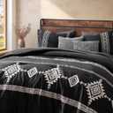 MaiRve Embroidery Queen Size Comforter Set Black, Boho Farmhouse Western Bedding Set 7 Pieces, All Season Bed in A Bag Comforter Set with Sheets, Pillowcases & Shams