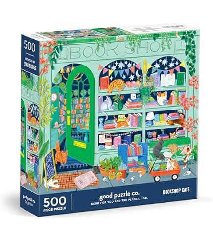 Good Puzzle Co Bookshop Cats – 500 Piece Jigsaw Puzzle Featuring Beautiful Artwork of A Cozy Bookshop Storefront with Cats