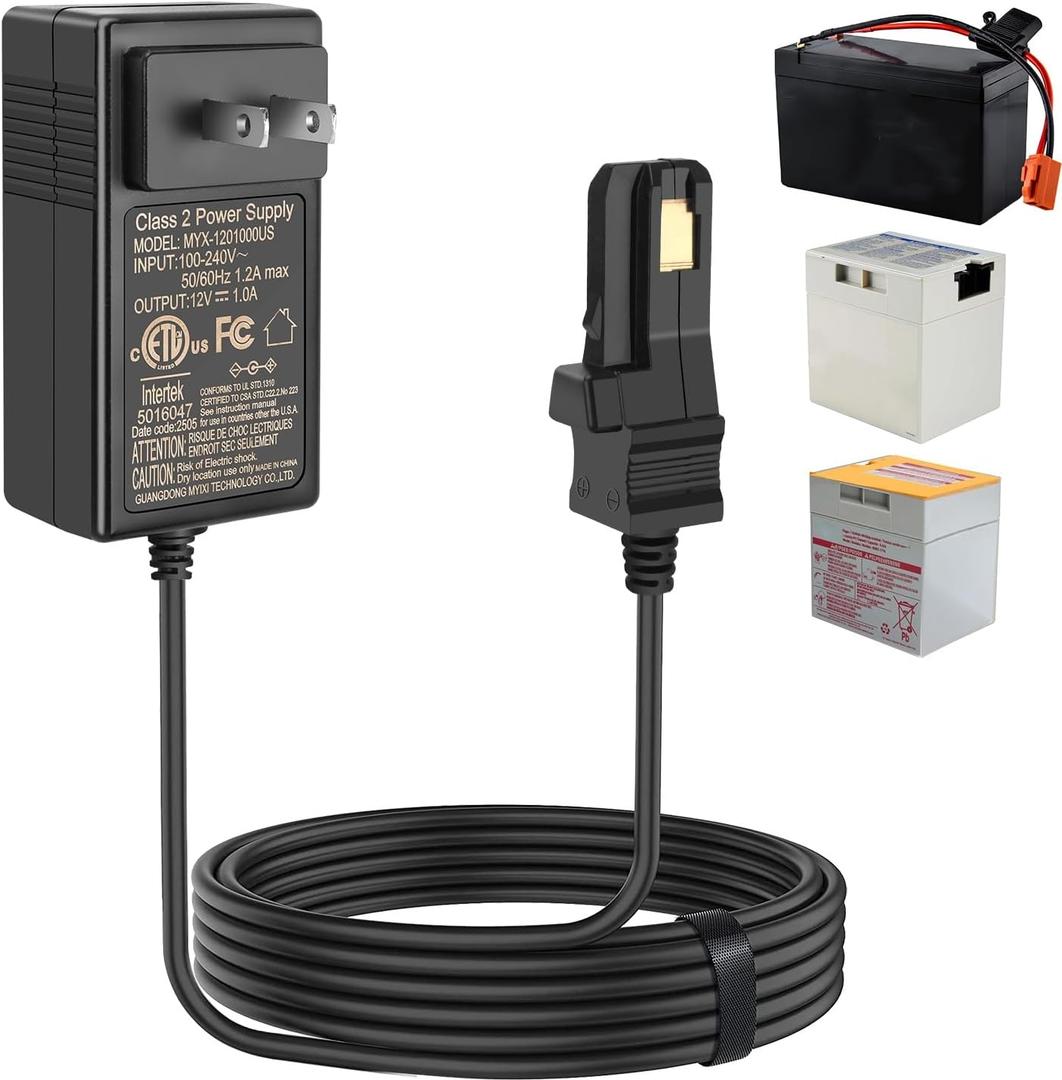 EGK 12V Battery Charger with 6.6Ft Cable for All Power Wheels 12 Volt Ride-on Toys for Fisher-Price Gray and Orange Top