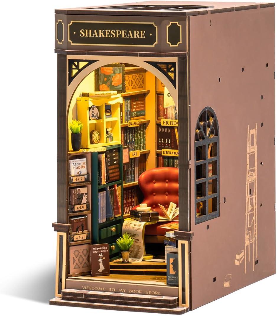 Rowood Book Nook,DIY Book Nook Kits for Adults,3D Wooden Puzzle Bookend Miniature Kit,Bookshelf Insert Decor Alley,Wood Craft Hobbies for Women/Men,Birthday Bookstore