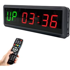 Gym Timer Clock Digital Interval Tabata Workouts Fitness Wall Small with Remote Home Garage Office Jujitsu School Referee Studio Church Service (Two Green+Four Red 1.5")
