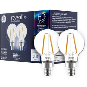 GE Reveal LED Light Bulbs, 40 Watt, A15 Ceiling Fan Bulbs, Clear, Small Base (2 Pack)