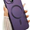 Magnetic for iPhone 14 Phone Case for Women/Men, Shockproof Matte Luxury Soft Metallic Luster Design with Camera Lens Protector, Compatible with Magsafe Case for iPhone 14 6.1"-Purple