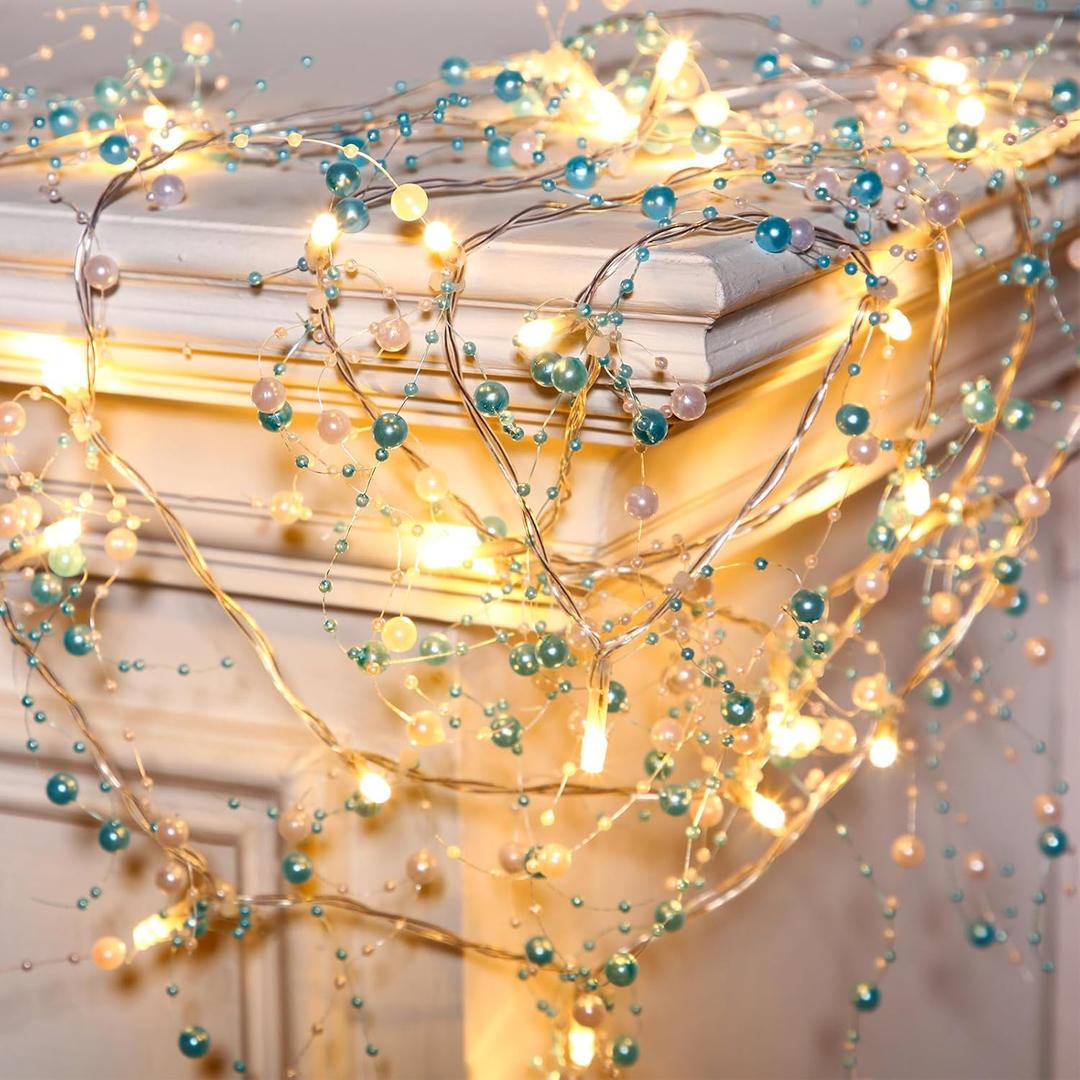 Mudder 30 LEDs Christmas Fairy Lights with Mistletoe Decoration Berry Beaded Garland for Christmas Home Indoor Decor (Blue, White)