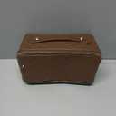 Large Capacity Travel Cosmetic Bag  Portable Makeup Bags for Women Waterproof PU Leather Checkered Makeup Organizer Bag with Dividers and Handle,Toiletry Bag for Cosmetics, Brown