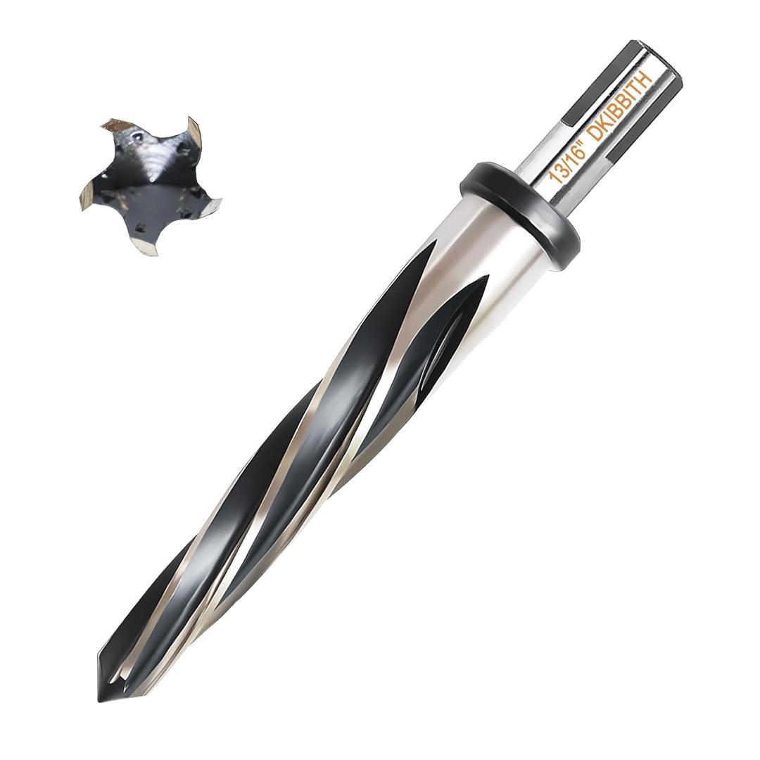 DKIBBITH 13/16" Bridge Construction Reamer Drill Bit, M2 HSS Taper Chucking Reamer for Steel Alloy Metal Wood Plastic, 1/2" Non-Slip Shank, 5-Spiral Flutes Car Reamer, to Align or Enlarge Holes, 21mm.