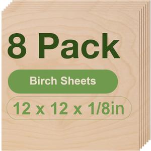 ROBOTIME 8-Pack 3mm Birch Plywood for Laser Cutting - 12 x 12 x 1/8 Inch - Laser Engraving Blanks