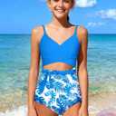 BAVADER Girls Swimsuit Cutout One-Piece Bathing Suit V-Neck Swimsuits for Teens Cute Swimwear with Drawstring Cover Up 13-14y