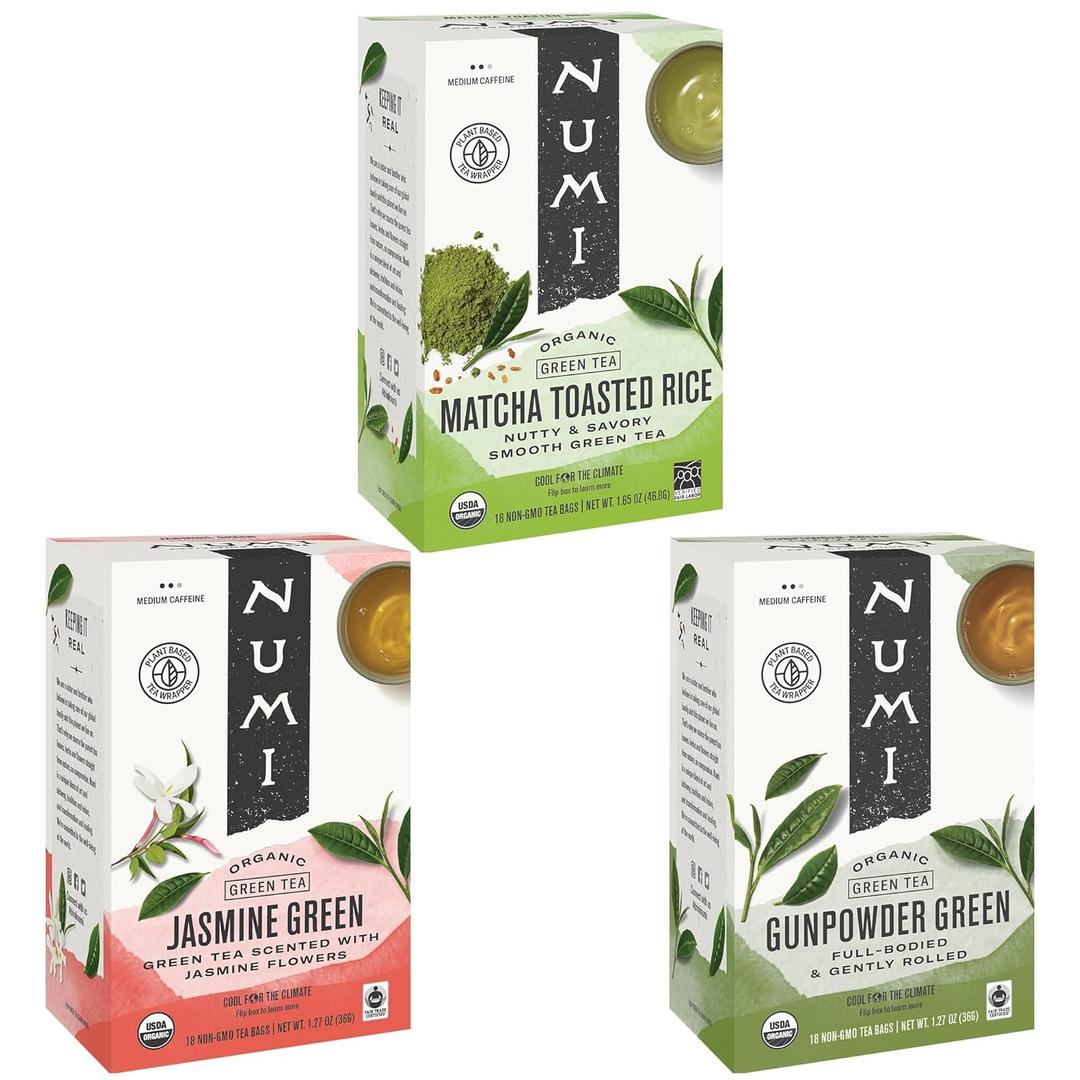 Numi Organic Green Tea Variety Pack, 18 Count Box (Pack of 3), 52 Tea Bags Total