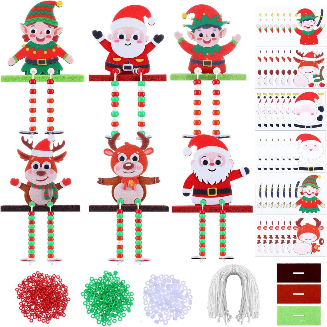 Blueweenly 24 Sets Christmas Beaded Ornament Kit for Kids Winter Crafts with Beads Felt Santa Claus Reindeer Elf Ornament Christmas DIY Craft Art Set for Xmas Table Mantle Party Favors Decoration
