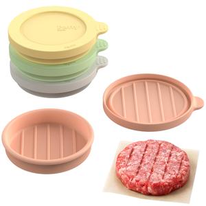 kayaso Silicone Hamburger Patty Mold Set, Reusable Burger Press with Lid, Food-Grade Nonstick Patty Mold for Beef, Chicken & Veggie Burgers, Easy Release, Multicolor (Soft Pastel)