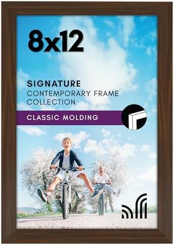 Americanflat 8x12 Picture Frame with Shatter-Resistant Glass - Signature Collection - Gallery-Style Frames Made of Engineered Wood - Photo Frame for Tabletop and Wall Display - Walnut