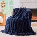 BENVWE Fluffy Faux Fur Throw Blanket for Couch, Soft Plush Thick Cozy Fuzzy Luxury Minky Bubble Blanket for Home Living Room Decor Gift for Women, Navy Blue, 51" x 63", 1100GSM
