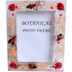 Botanical Picture Frame, 3.5"x5" 4 * 6'' 5 * 7,Acrylic dried flower photo frame tabletop and wall hanging Blue Red Yellow Purple 1pc picture random (Red, 4 * 6'')