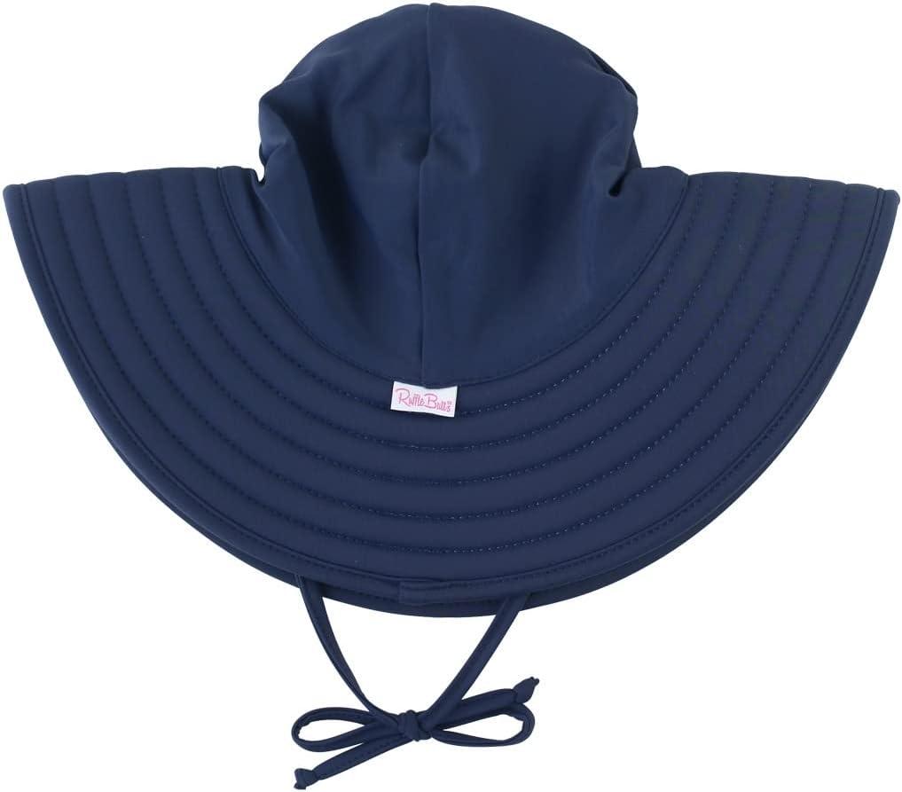 RuffleButts Baby/Toddler Girls UPF 50+ Sun Protective Wide Brim Swimwear Sun Hat (Blue)