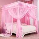 Mengersi Bed Canopy for Girls,Canopy Bed Curtains Canopy for Bed Drapes,Princess Bed Curtains Birthday Present Girls Room Decor,Pink