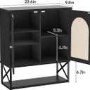 Rattan Bathroom Wall Cabinet, Boho Medicine Wall Cabinet with Double Doors and Adjustable Shelves, Tall Kitchen Wall Mounted Storage Cabinet, Floating Space Saver Over Toilet, Black, 10"D 23.62"W 26.77"H