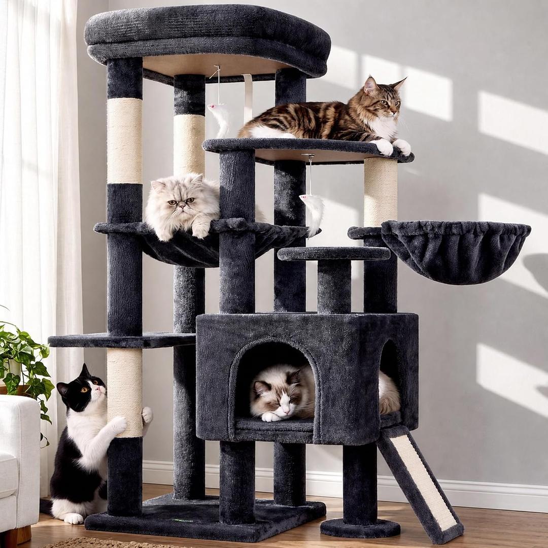 Globlazer S51 Sturdy Cat Tree for Indoor Large Cats, Dark Grey