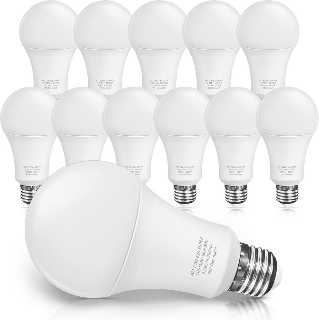 UNILAMP A21 Bright Light Bulbs, 150-200W Equivalent LED Bulbs, Daylight White 5000K, 2500 Lumens, E26 Medium Base Bulb, Non-dimmable, 23W LED Light Bulbs for Bedroom Living Room Home Office, 12-Pack