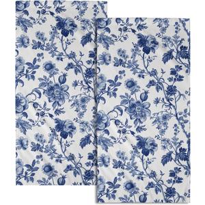 Blue Flowers Hand Towels 14.4 x 28.3 Inch Set of 2 Blue White Decorative Vintage Floral Bathroom Towels Soft Absorbent Microfiber Tea Towel Dish Towel for Sport,Yoga,Gym,Spa