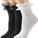 Women Lace Socks Ruffle Frilly Socks Lolita Socks,Women Ankle Socks Lace Ruffle Frilly Dress Socks for Girl (One Size, Black/White)
