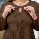 AlvaQ Plus Size Babydoll Tops for Women Dressy Tendy Long Sleeve Crewneck Bow Tie Front Peplum Blouse Shirts,Coffee 1X
