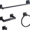 Matte Black Bathroom Hardware Set 4 Pieces,Towel Bar Set Stainless Steel Wall Mounted, Includes 16In Hand Towel Bar, Towel Ring, Robe Towel Hooks,Toilet Paper Holder, Bathroom Towel Rack Set