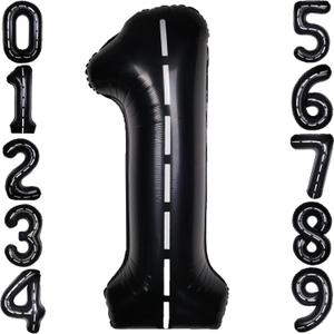 Race Car 40Inch Black 1 Balloon Number Large Helium Race Track 0-9 Giant Digital 1st Foil Mylar Big Party Number Balloons for Boy Birthday Car Theme Party Anniversary Graduation Decorations