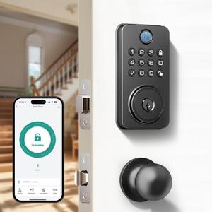 Fingerprint Door Lock with Knobs, Keyless Entry Deadbolt with Auto Lock, Keypad and App Support for Front Door and Bedroom, Easy to Install  N201