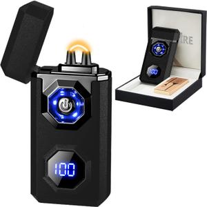SKRFIRE Plasma Rechargeable Electric Lighter for Candle - Arc Type C Electronic Torch, Windproof Portable Metal With LED Power Display for Camping, Hiking, BBQ (Matte Black)