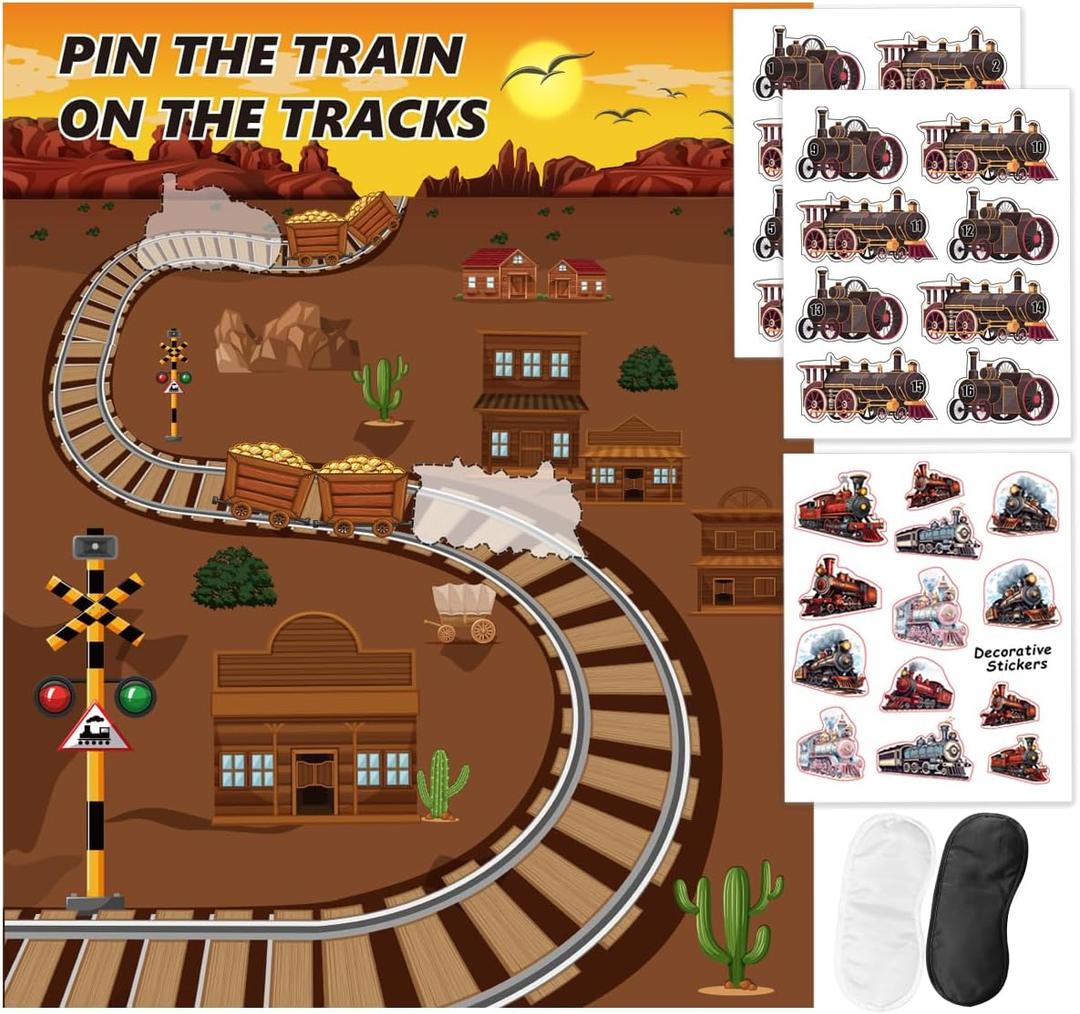 Train Party Games Supplies, Pin The Choo Choo on The Track Funny Game for Chugga Chugga Two Two Train Birthday Party Decorations Supplies