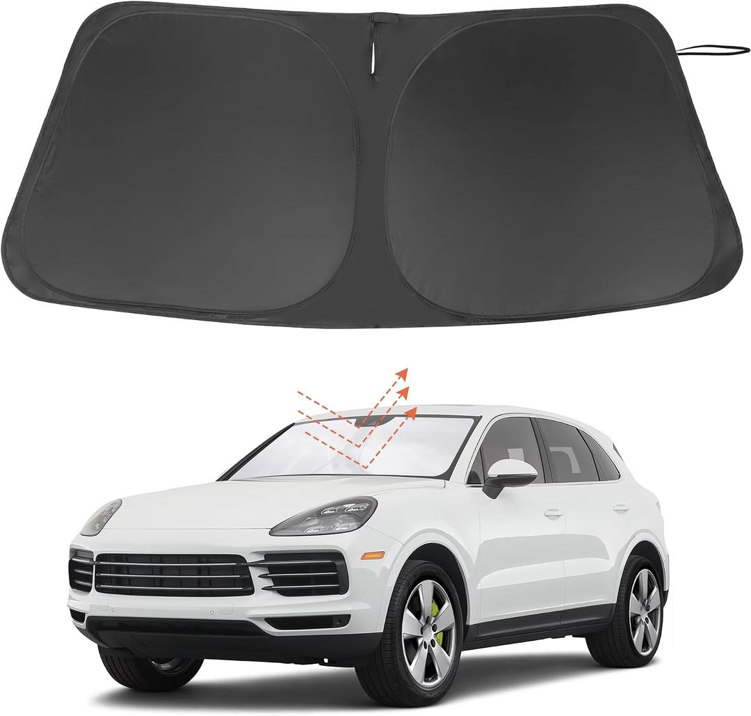 Windshield Sun Shade Custom Fit for 2019-2024 2025 2026 Porsche Cayenne Accessories Foldable Sunshade Sun Blocker Protect Car from Sun Rays & Heat Damage Keep Car Cooler