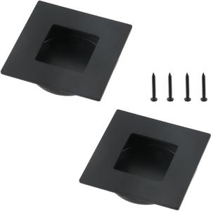 Geesatis 304 Stainless Steel Recessed Cabinet Handles - 2"x2" Square Finger Pulls for Sliding Doors, Drawers & Wardrobes, Matte Black, Set of 2 (Easy Install, Durable)
