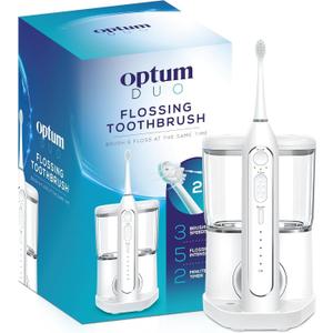 Flossing Toothbrush 2-in-1 Electric Toothbrush Water Flosser Combo  Sonic Toothbrush with 40k Vibrations & High Pressure Dental Flosser, 5 Brushing Modes, Ideal for Braces & Implants (White)