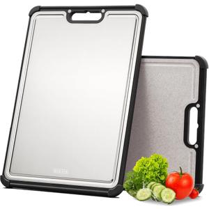 Premium 316 Stainless Steel Cutting Board For Kitchen Double Sided,& BPA-Free Chopping Board With Food-Grade Steel & Eco-Friendly Wheat Straw PP, For Meat & Vegetables Healthy Cutting Boards Non Toxic (Black)