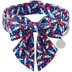 Valentines Dog Collar with Bow Tie, Valentine Bowtie Collar X-Large Girl Boy Dog, Valentines & Wedding Gift Pet Collar, Cotton Pink Collar with Metal Buckle, XL (Colorful Hearts B)