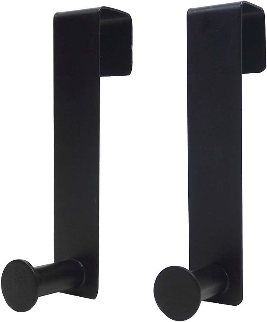 Metal Over The Cabinet Door Hooks, 2 Pack, Matte Black, Stainless Steel, Towel Holder for Kitchen, Bathroom, Bedroom