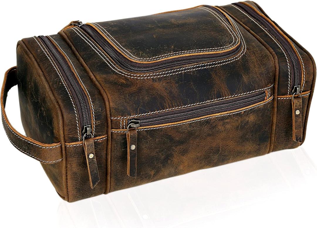 VC VINTAGE COUTURE Leather Toiletry Bag for Men Extra Large Leather Men's Toiletry Bag for Traveling Real Leather Dopp Kit for Men Leather Shaving Bag for Travel (BROWN)