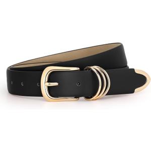 JASGOOD Women Leather Belt Gold Buckle Ladies Elegant Faux Leather Waist Belt for Jeans Pants, Size: 39.3"