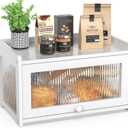 BAMBANG Bamboo Bread Box for Kitchen Counter, Large Capacity Bread Storage Container Farmhouse Bread Box with 3 Sides Wavy & Back Clear Window, Breadbox Bread Bin Holder for Homemade Bread, White