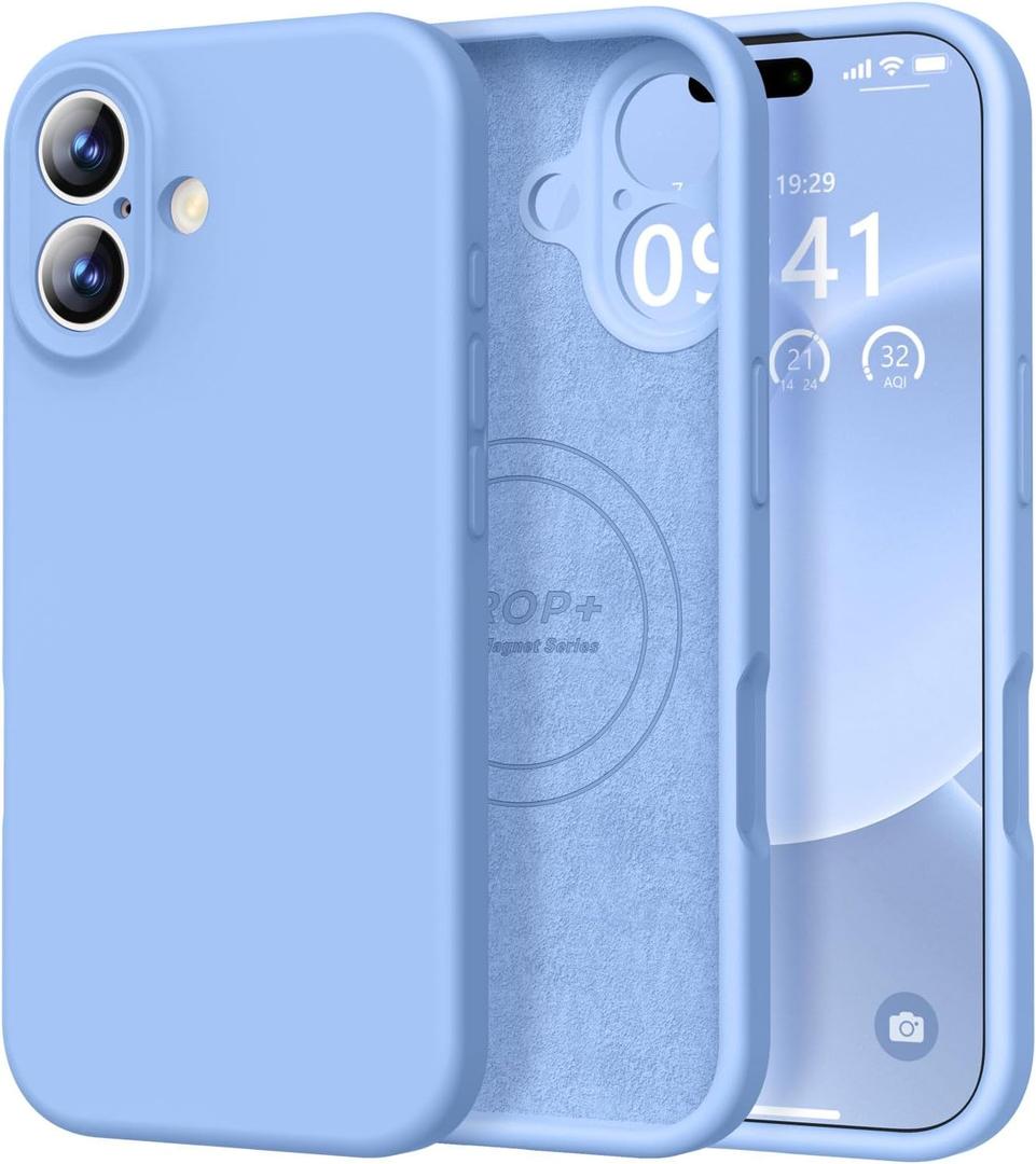 Vooii Magnetic for iPhone 17 Case, Compatible with Magsafe (Premium Liquid Silicone) (Integrated Camera Control Button) Full Body Protective Anti-Scratch Microfiber Lining 6.3", Light Blue