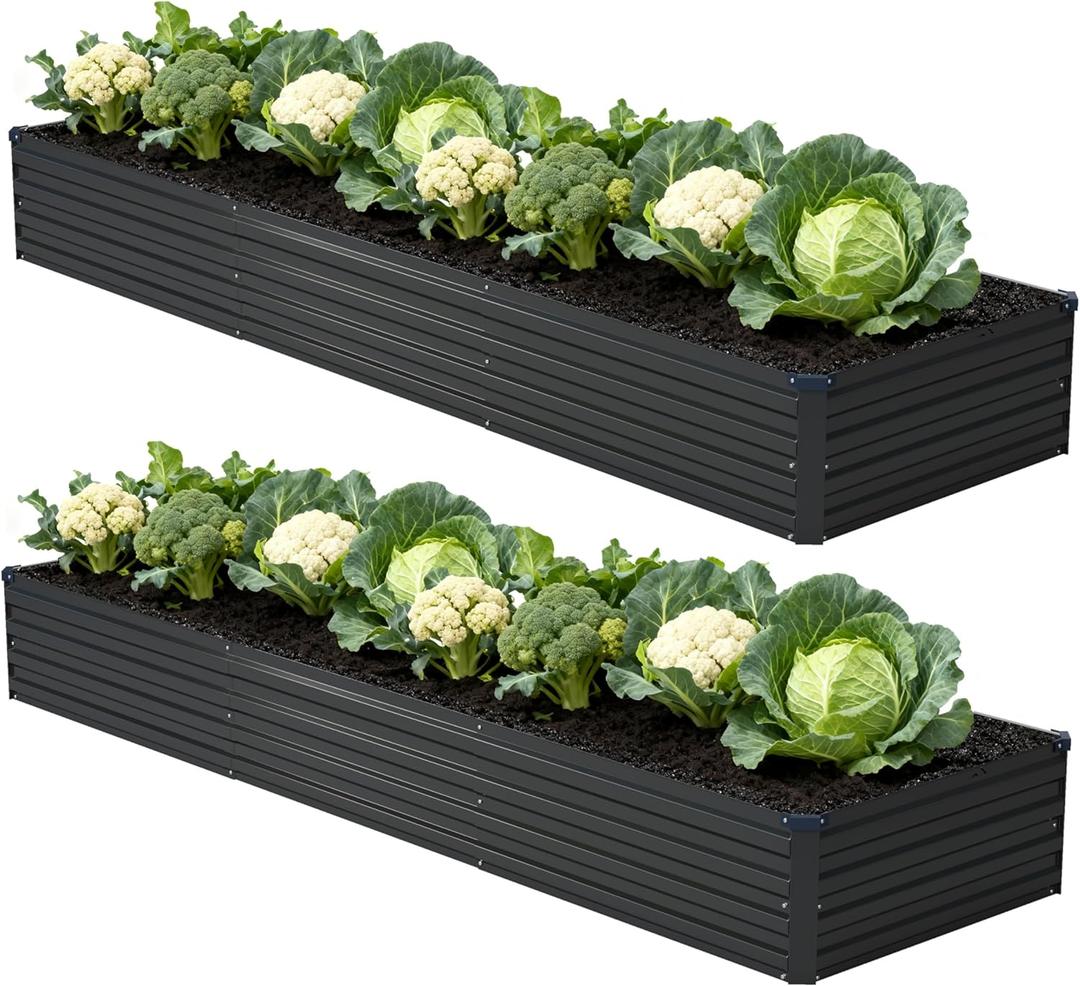 Foxlang 12x2x1ft(2 Pack) Galvanized Raised Garden Bed,Outdoor Planter Box Metal Patio Kit Planting Bed for Vegetables Flowers Herb,Black