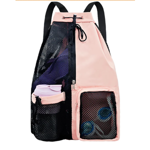 Mesh Beach Backpack with Wet Pocket Drawstring Pool Bag Waterproof Swimming Bag Gym Backpack for Men & Women