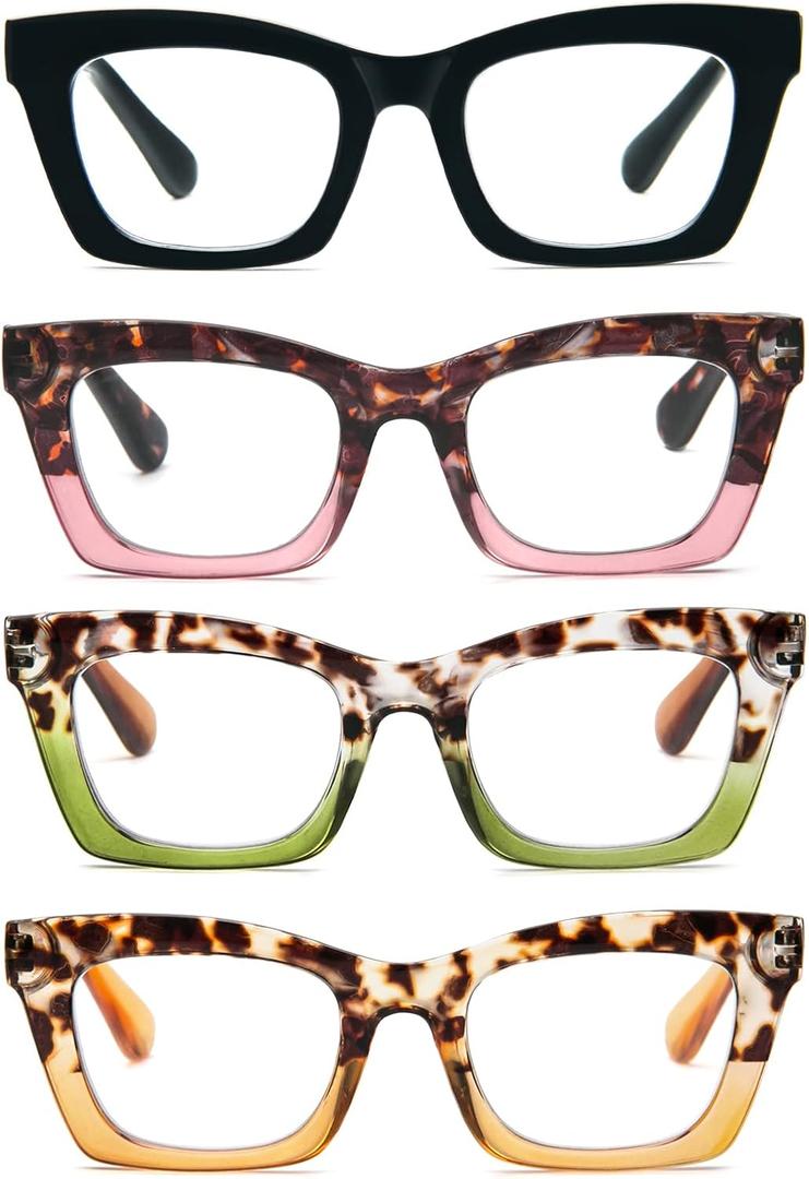 Reading Glasses for Women Oprah Style Oversized Square Spring Hinge Blue Light Blocking Glasses (Black/Tortoiseshell Pink/Tortoiseshell Green/Tortoiseshell Yellow)