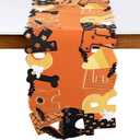 Halloween Table Runner Embroidered Spooky Orange Black Cat 54 Inches Long Ghost Spider Web Pumpkin Coffee Dining Table Runner for Party Holiday